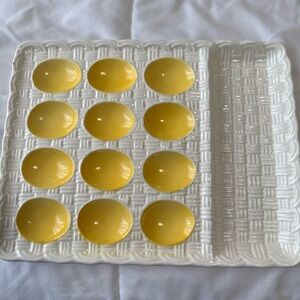 Ceramic deviled Egg Serving Tray with a basket weave